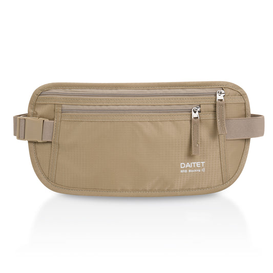 DAITET Money Belt - Passport Holder Secure Hidden Travel Wallet with RFID Blocking, Undercover Fanny Pack (Beige)